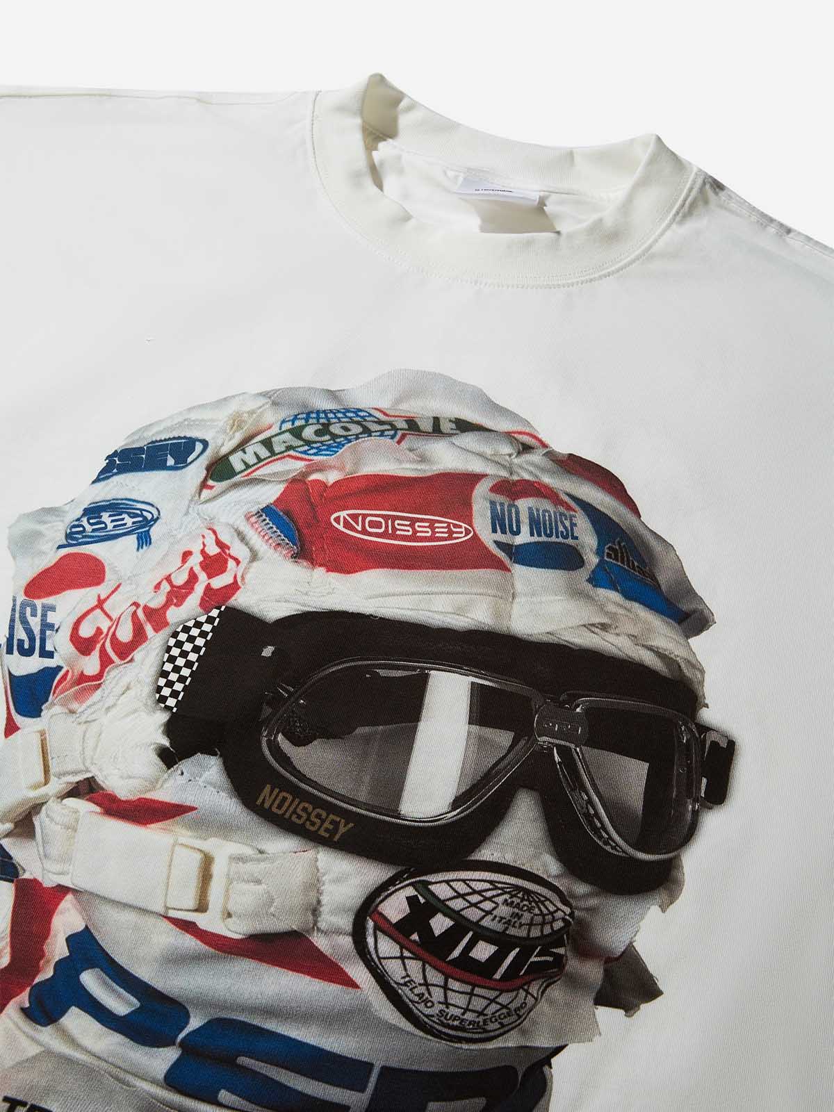 Racing-Inspired Tech Headgear Printed Boxy Oversized T-shirt - Image 5