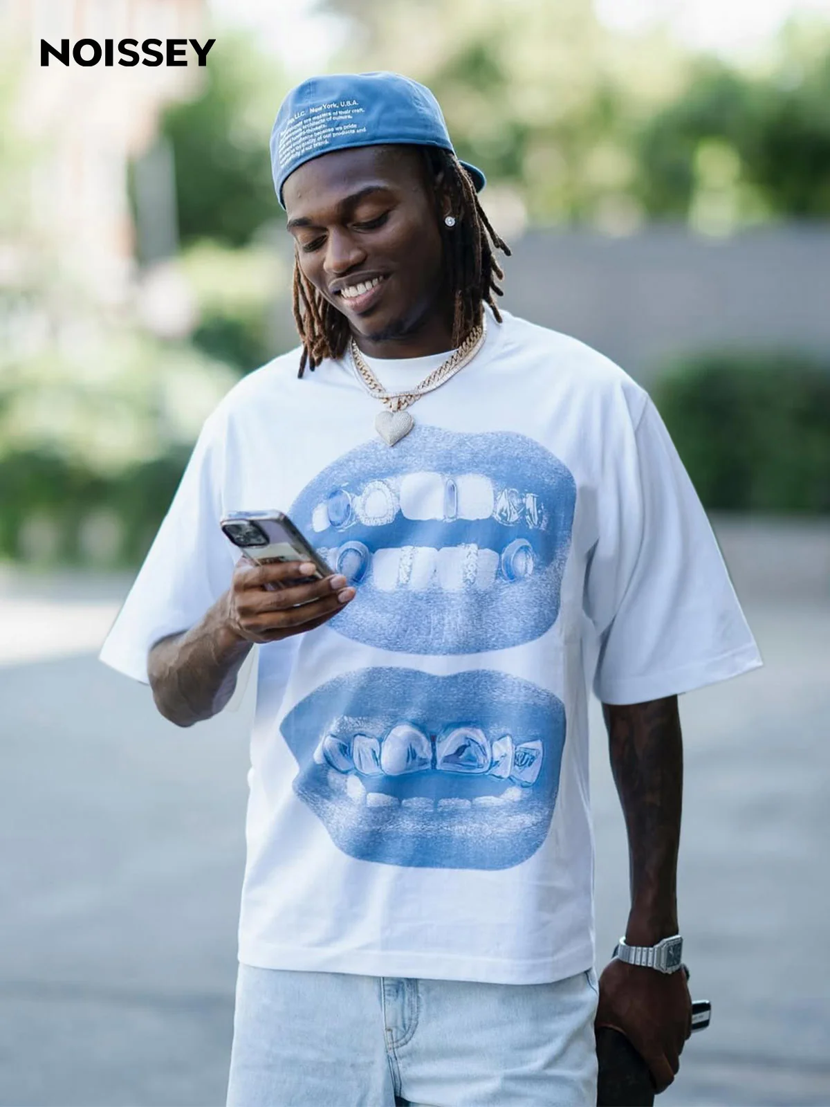 NOISSEY "Double Grillz" Boxy Heavyweight Cooling Tee - White - Image 4