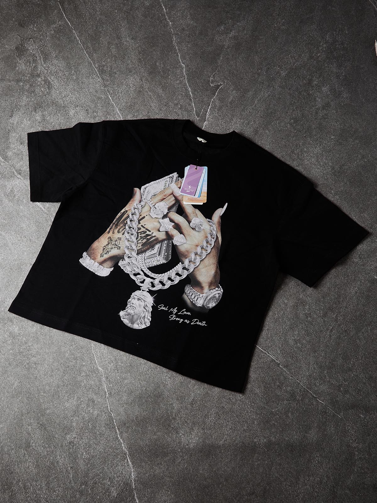 NOISSEY "Seal My Love" Jesus Medallion T-Shirt - Phantom Black Boxy Fit - Image 5
