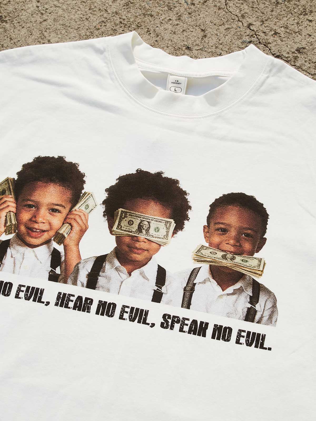 "See no evil, hear no evil, speak no evil" child-art print Streetwear T-shirt - Image 7