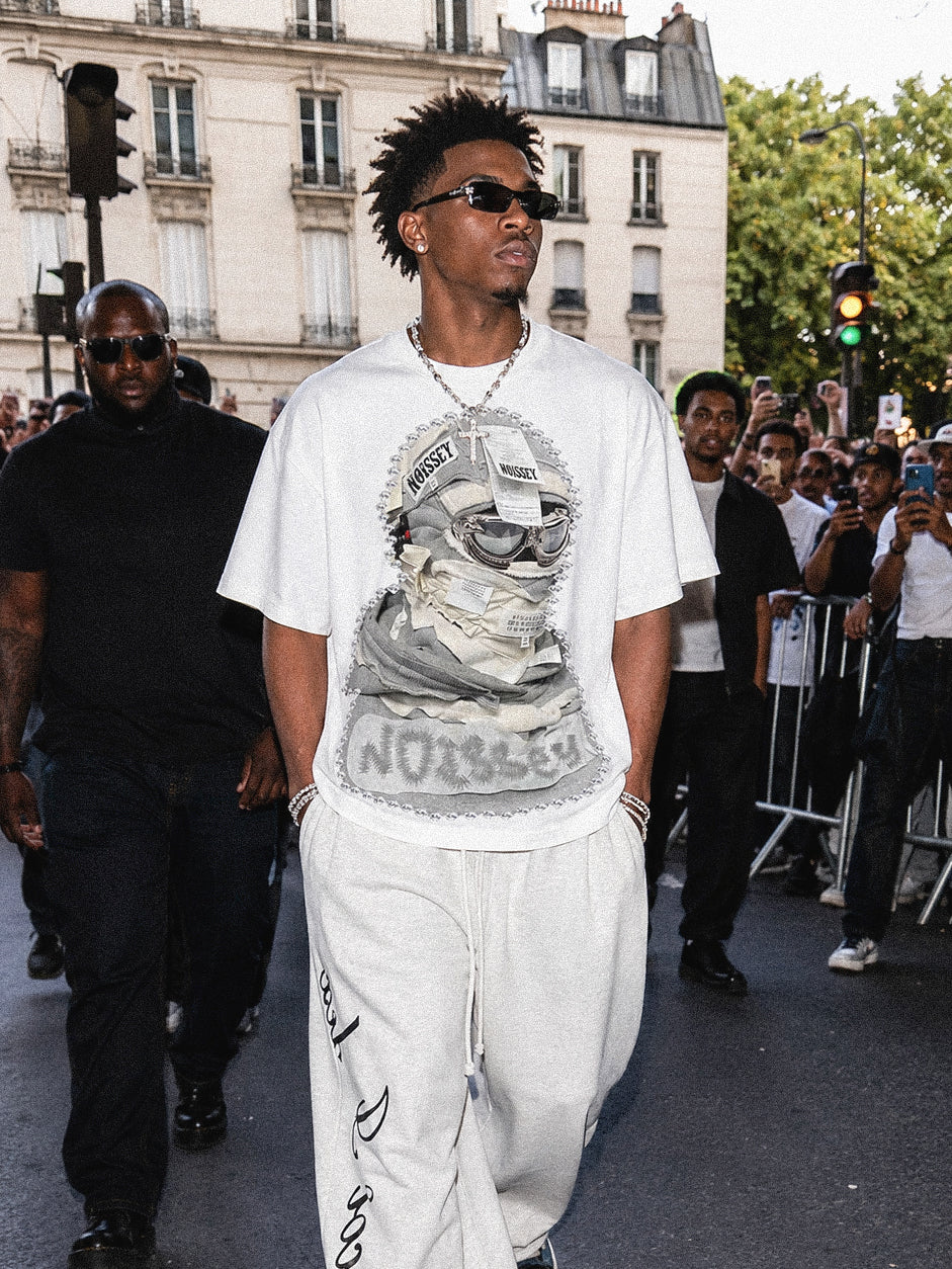 NOISSEY "Deconstructed Mask" Boxy Heavyweight Cooling Tee - White - Image 3