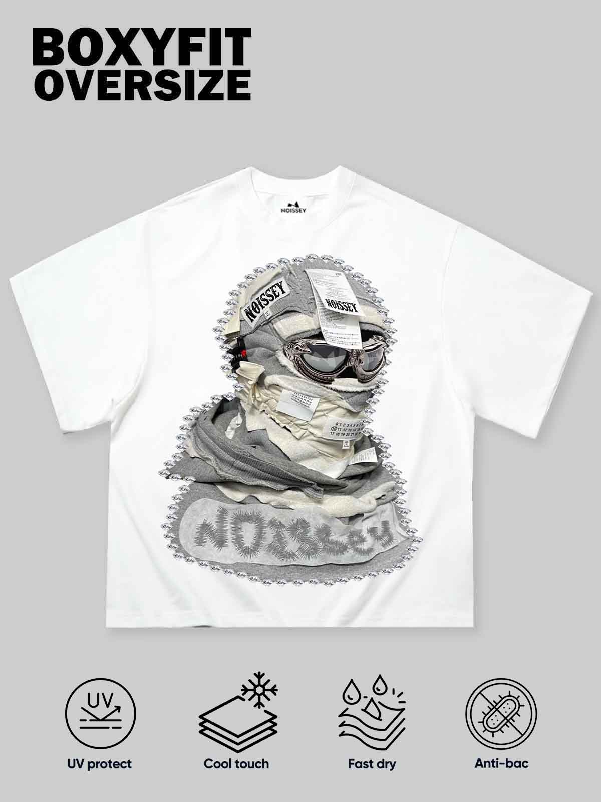 NOISSEY "Deconstructed Mask" Boxy Heavyweight Cooling Tee - White - Image 9