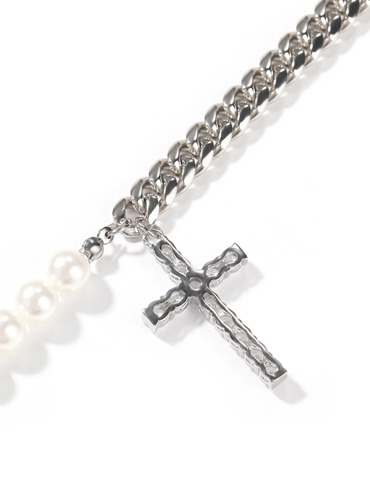 Stainless steel Cuban link and pearl combined Necklace - Image 3