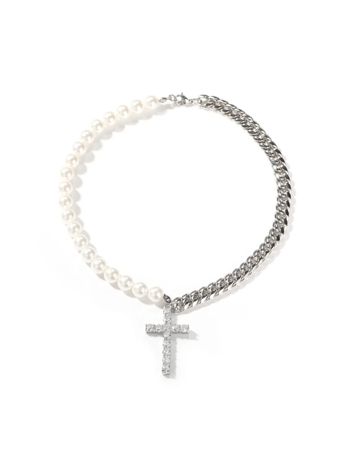 Stainless steel Cuban link and pearl combined Necklace - Image 4
