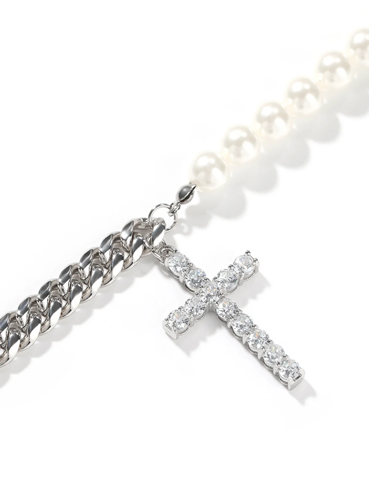 Stainless steel Cuban link and pearl combined Necklace - Image 7