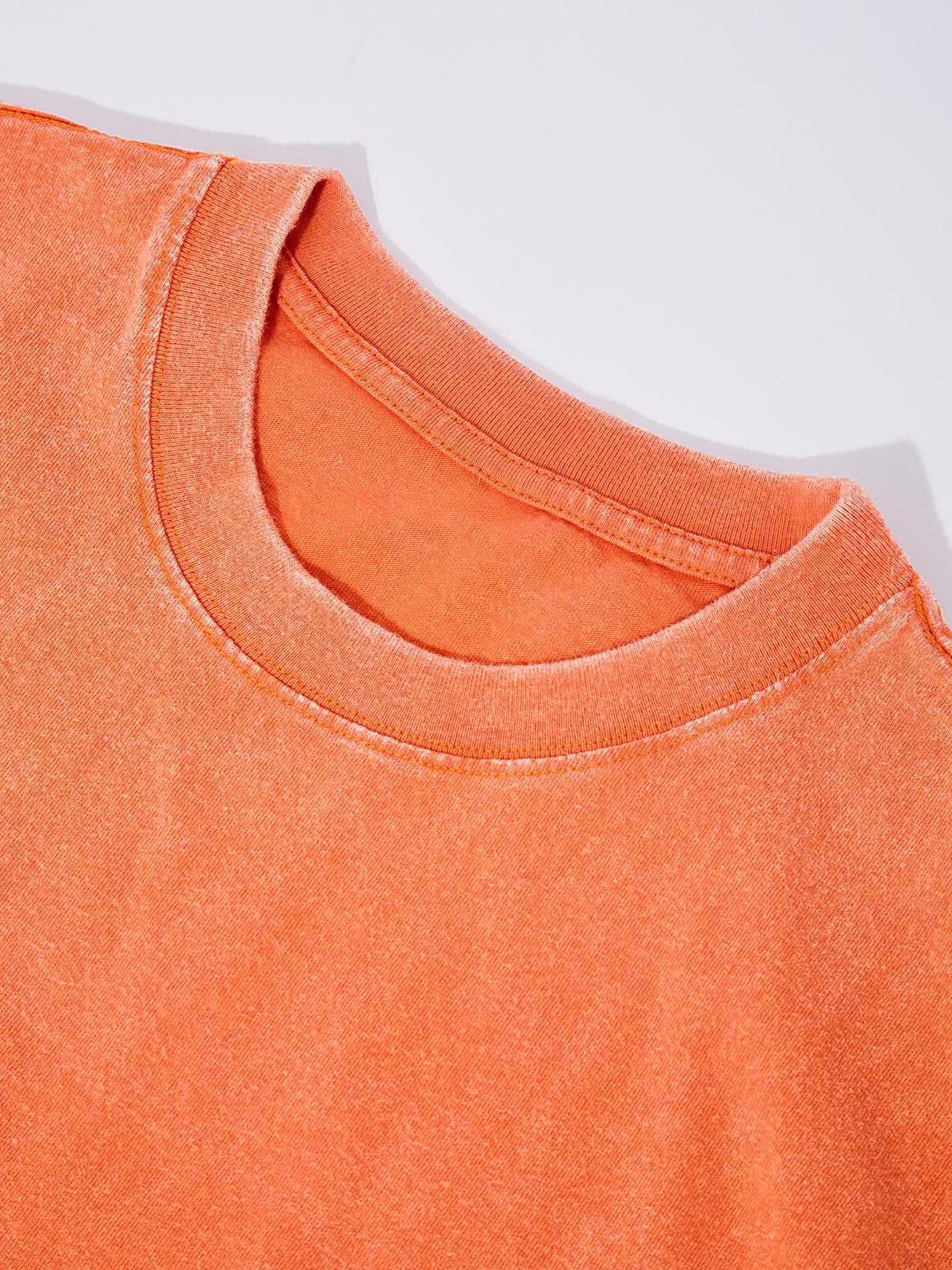 Star Player Cat Hat Orange Print washed T-shirt - Image 3