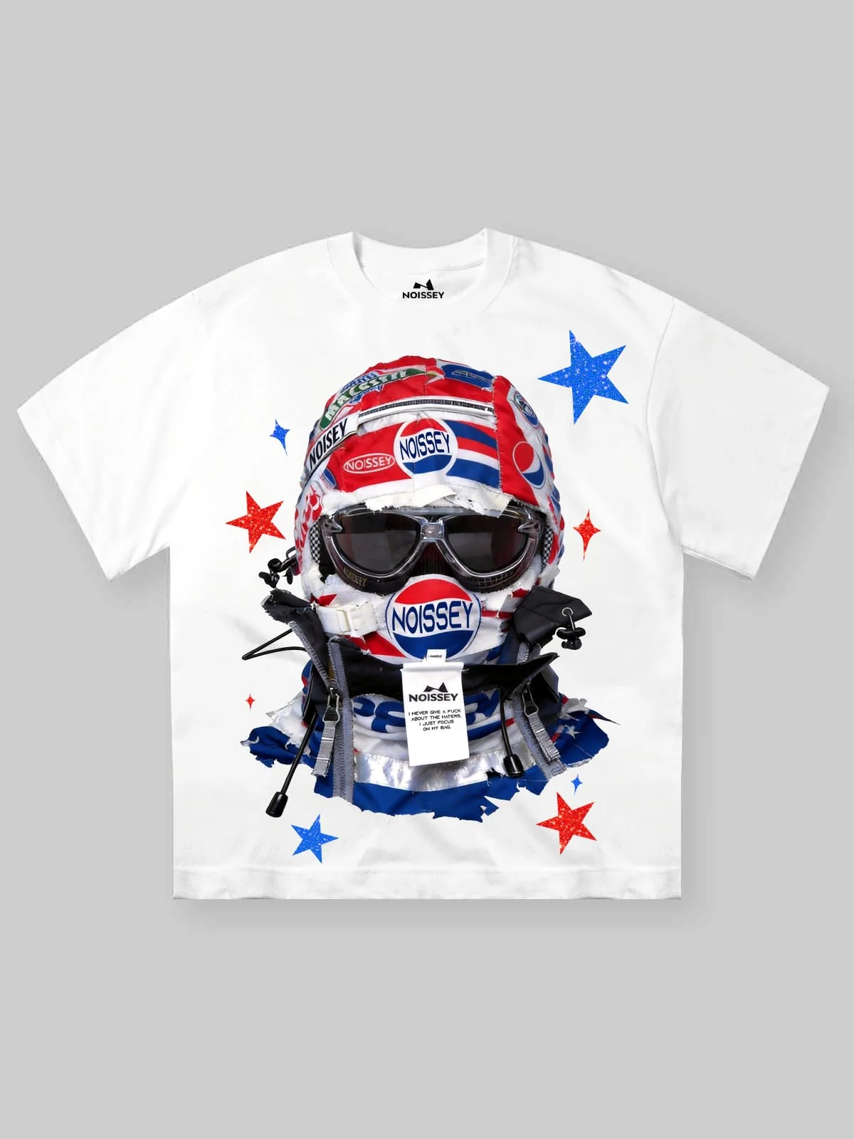 "STARLIGHT VOYAGER" RACING HELMET TEE – VINTAGE WHITE OVERSIZED STREETWEAR