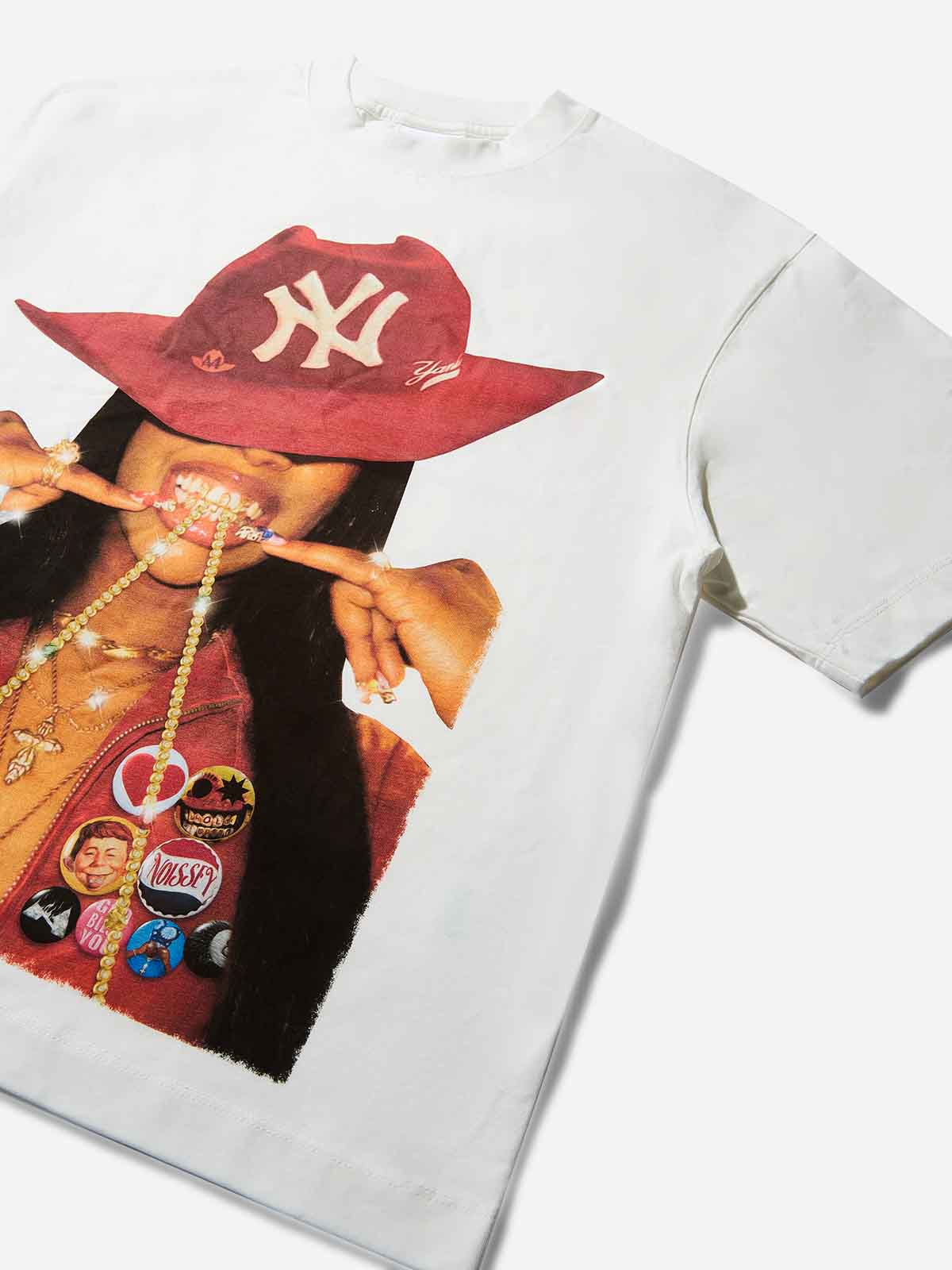 Street Girl with Red Cowboy Hat Print T-shirt - Image 6
