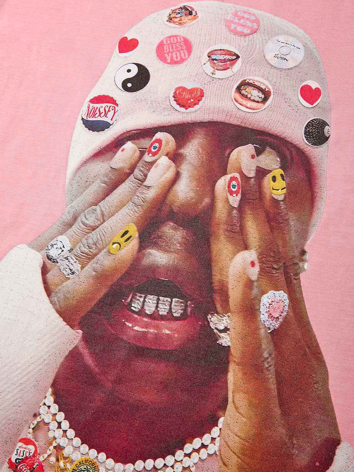 Super Cool Badge DIY Pink Beanie Print T-shirt - Image 6