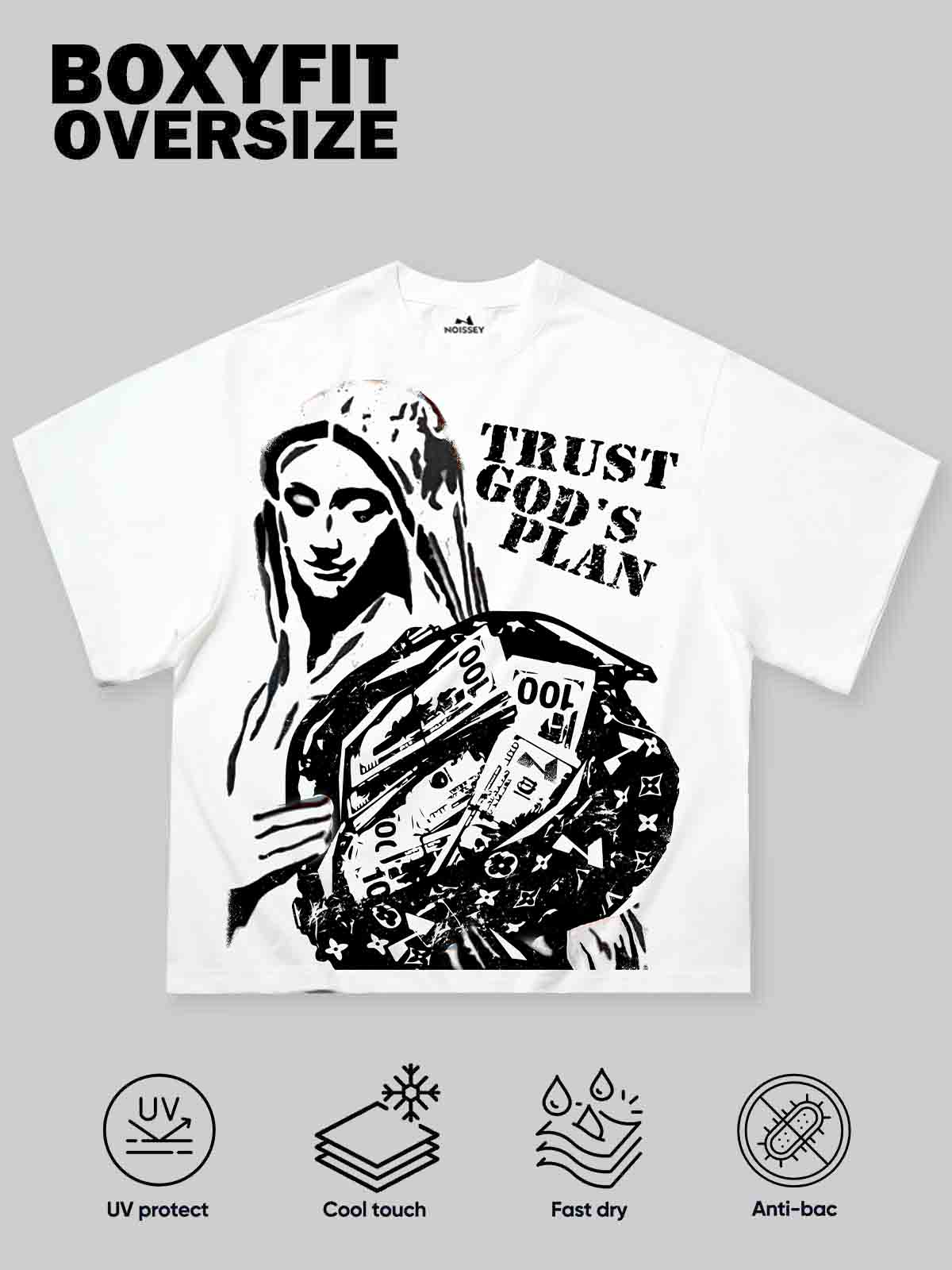 Trust God's Plan! Banksy Art Graffiti Print Boxy Oversized T-shirt - Image 3