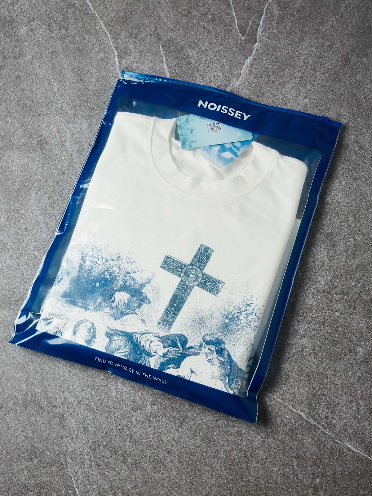 NOISSEY "Trust God's Plan" Archival Print Crewneck – Vintage Blue Oversized Long Sleeve - Image 7